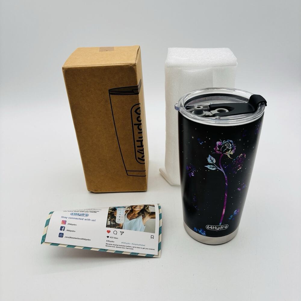 New 64Hydro Skull And Flower Tumbler 20oz Travel Coffee Cup Mug Lid New In Box